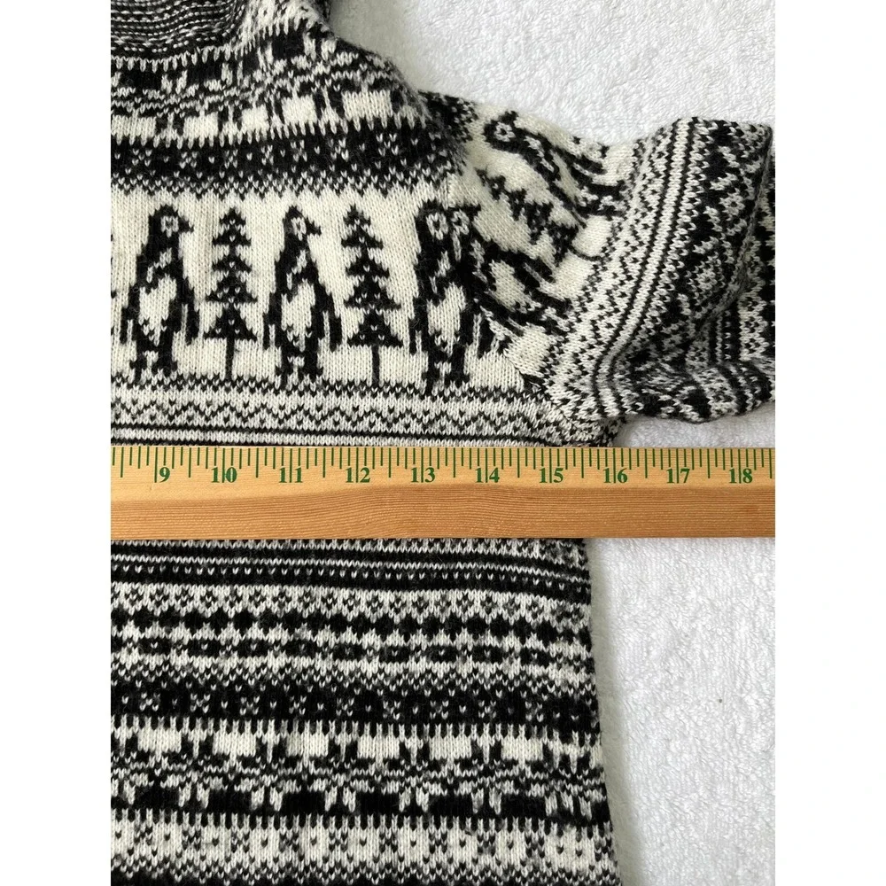 LOFT Fair Isle Penguin Tree Print Cowl Neck Sweater wool mix Small Black White s